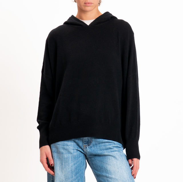 Zeroassoluto-Maglia 100% LANA SOFT con cappuccio - nero