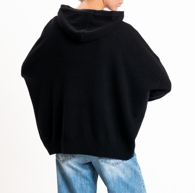 Zeroassoluto-Maglia 100% LANA SOFT con cappuccio - nero