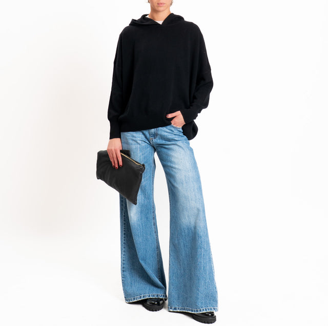 Zeroassoluto-Maglia 100% LANA SOFT con cappuccio - nero