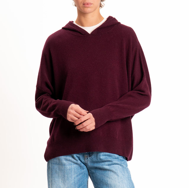 Zeroassoluto-Maglia 100% LANA SOFT con cappuccio - vino