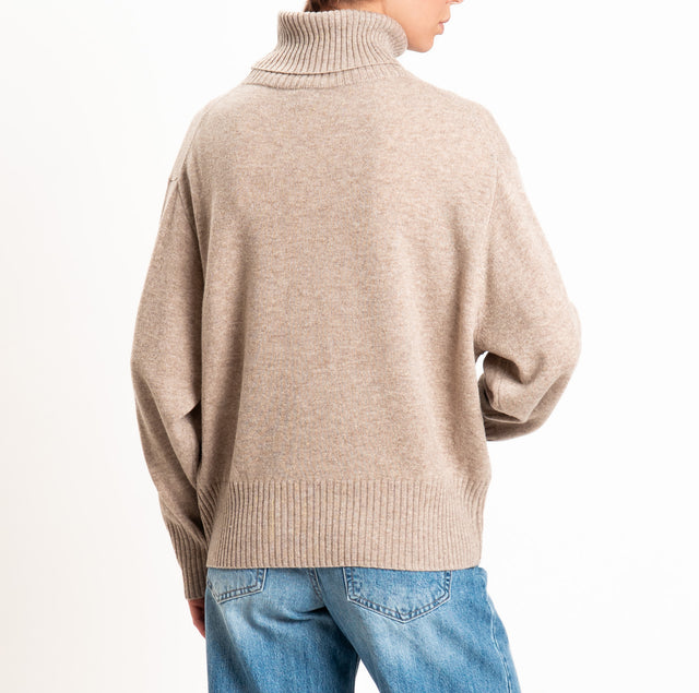 Zeroassoluto-Maglia collo alto 100% LANA SOFT - beige melange