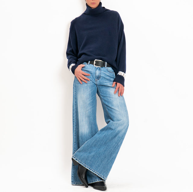 Zeroassoluto-Maglia collo alto 100% LANA SOFT - blu