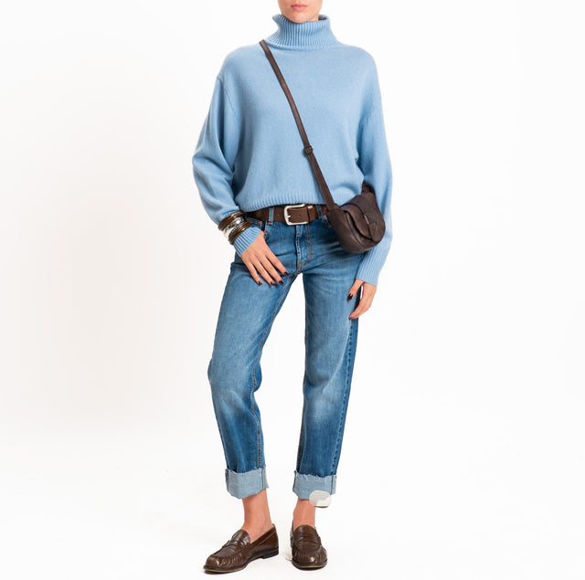 Zeroassoluto-Maglia collo alto 100% LANA SOFT - celeste