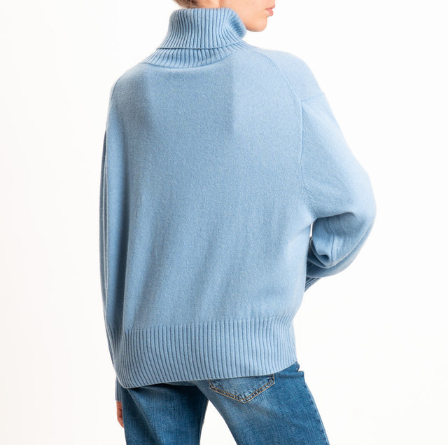 Zeroassoluto-Maglia collo alto 100% LANA SOFT - celeste