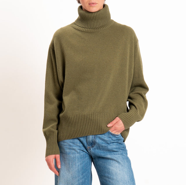 Zeroassoluto-Maglia collo alto 100% LANA SOFT - militare