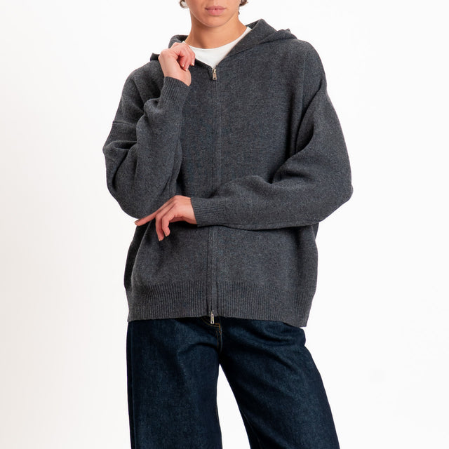 Zeroassoluto-Cardigan 100% LANA SOFT con zip - antracite