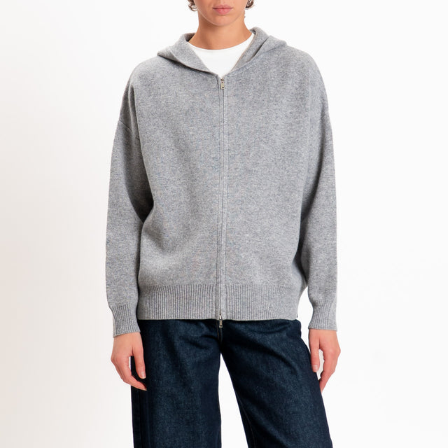 Zeroassoluto-Cardigan 100% LANA SOFT con zip - grigio melange