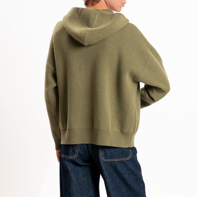 Zeroassoluto-Cardigan 100% LANA SOFT con zip - militare
