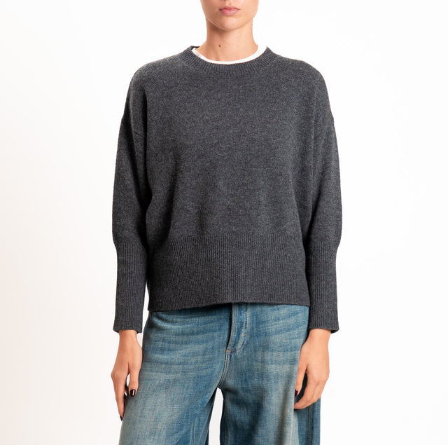 Zeroassoluto-Maglia 100% LANA SOFT bordi a coste - antracite