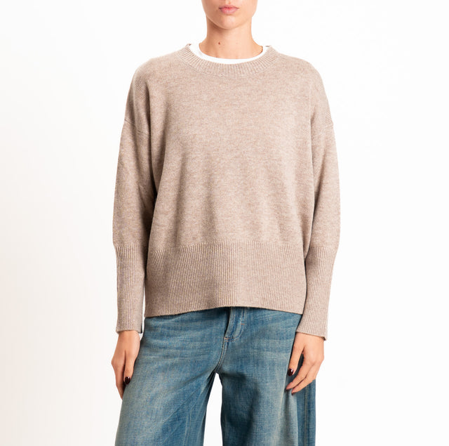 Zeroassoluto-Maglia 100% LANA SOFT bordi a coste - beige melange