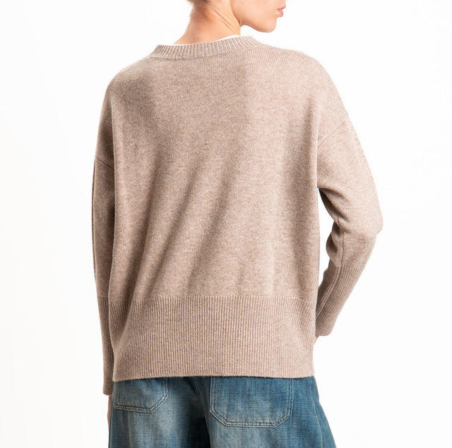 Zeroassoluto-Maglia 100% LANA SOFT bordi a coste - beige melange