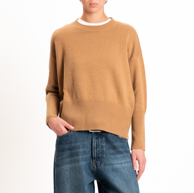 Zeroassoluto-Maglia 100% LANA SOFT bordi a coste - cammello