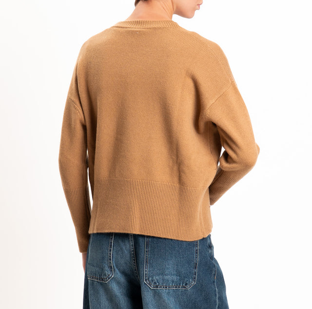 Zeroassoluto-Maglia 100% LANA SOFT bordi a coste - cammello