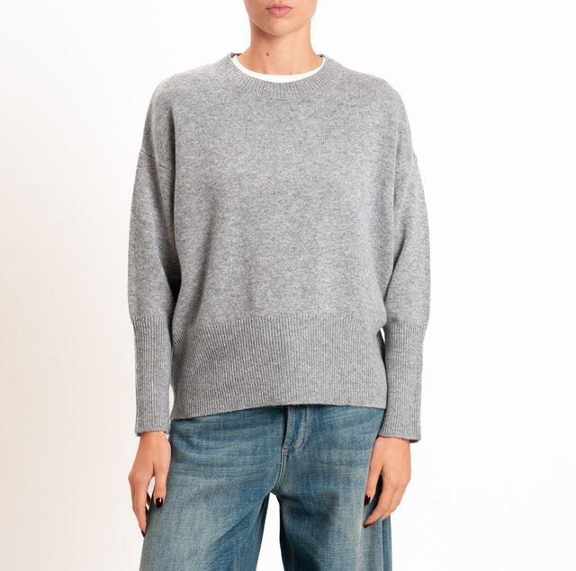 Zeroassoluto-Maglia 100% LANA SOFT bordi a coste - grigio melange