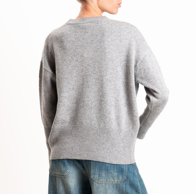 Zeroassoluto-Maglia 100% LANA SOFT bordi a coste - grigio melange