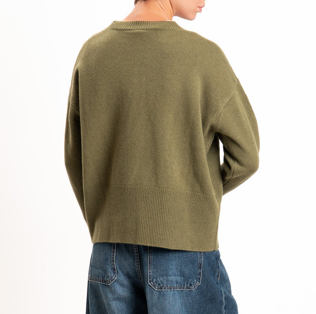 Zeroassoluto-Maglia 100% LANA SOFT bordi a coste - militare