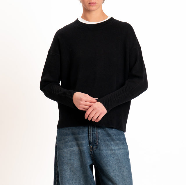 Zeroassoluto-Maglia 100% LANA SOFT bordi a coste - nero