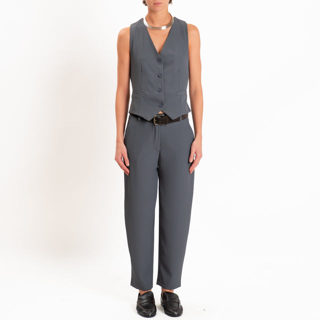 Zeroassoluto-Completo gilet+pantalone tessuto fluido - piombo