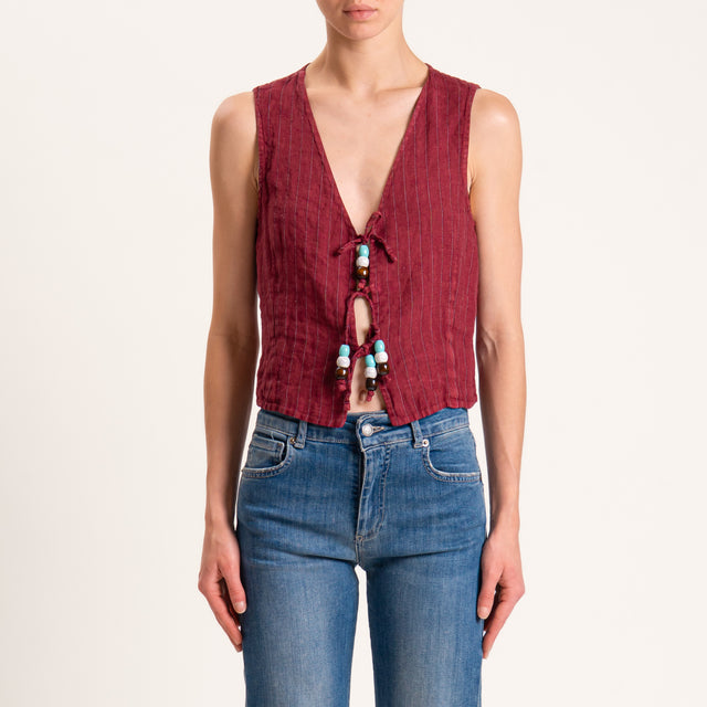 Zeroassoluto-Gilet GRACE gessato 100%LINO con dettaglio pietre - india