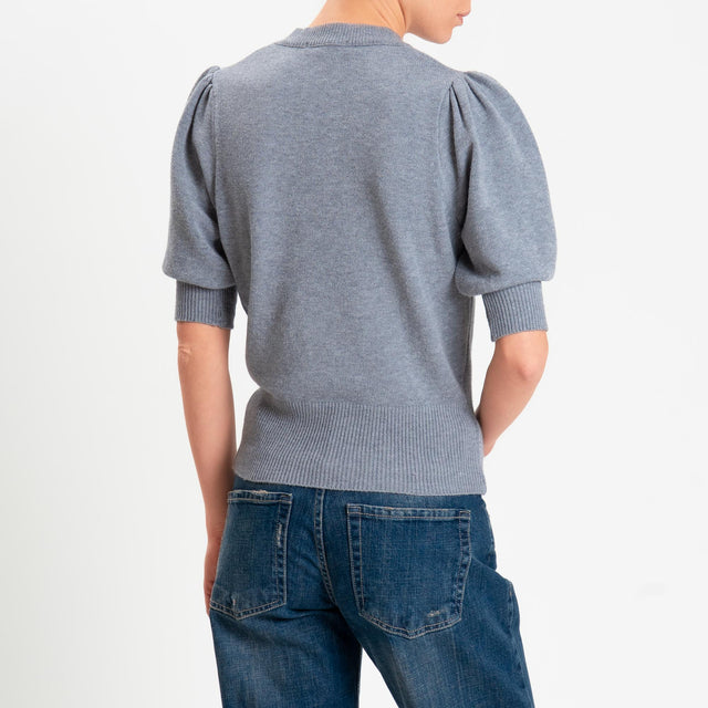 Zeroassoluto-Maglia manica sbuffo bordi a coste - grigio