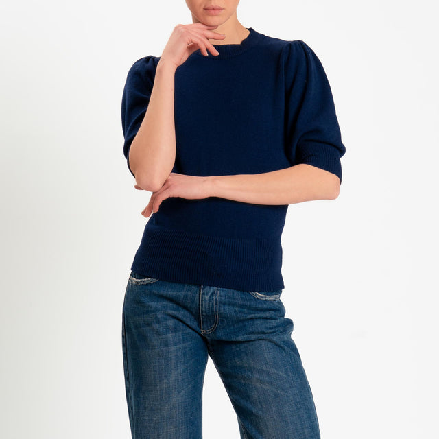 Zeroassoluto-Maglia manica sbuffo bordi a coste - blu