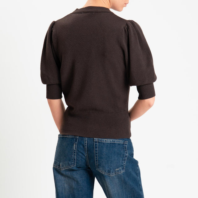 Zeroassoluto-Maglia manica sbuffo bordi a coste - cioccolato