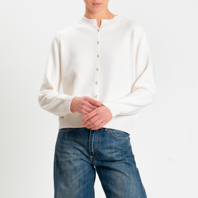 Zeroassoluto-Cardigan rebecchina bordi a coste - panna