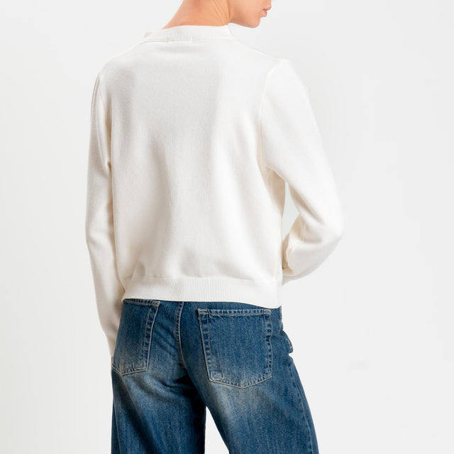 Zeroassoluto-Cardigan rebecchina bordi a coste - panna