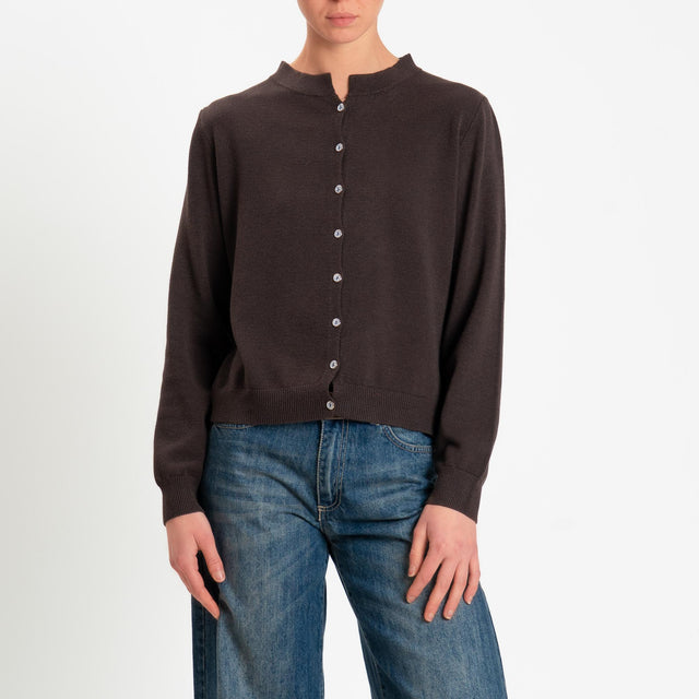 Zeroassoluto-Cardigan rebecchina bordi a coste - cioccolato