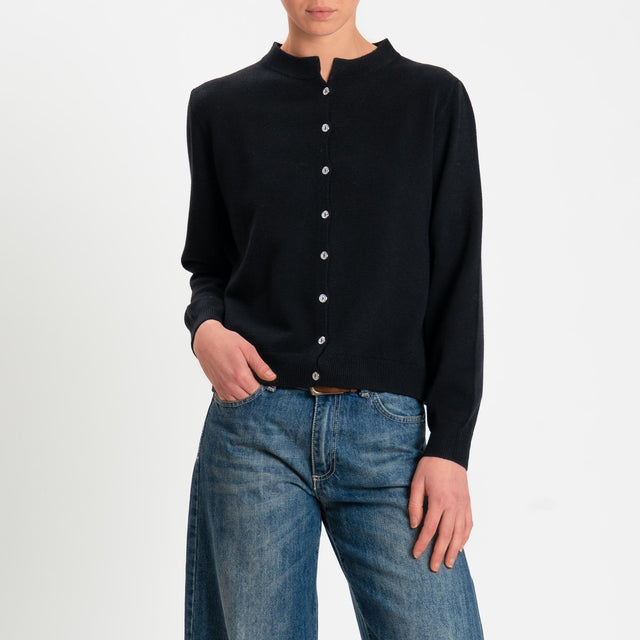 Zeroassoluto-Cardigan rebecchina bordi a coste - nero