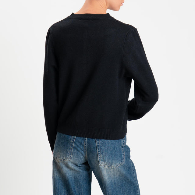 Zeroassoluto-Cardigan rebecchina bordi a coste - nero