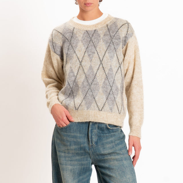 Zeroassoluto-Maglia argyle mohair - beige/grigio