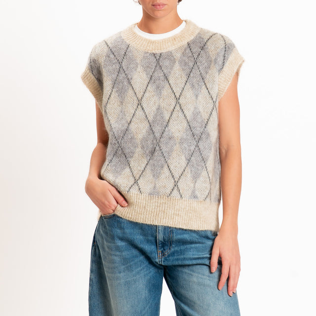 Zeroassoluto-Gilet argyle mohair - beige/grigio