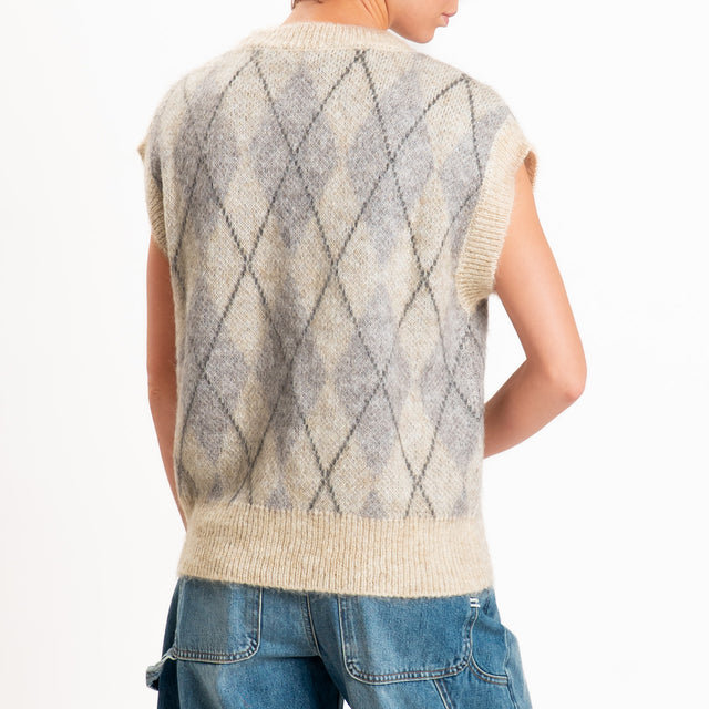 Zeroassoluto-Gilet argyle mohair - beige/grigio