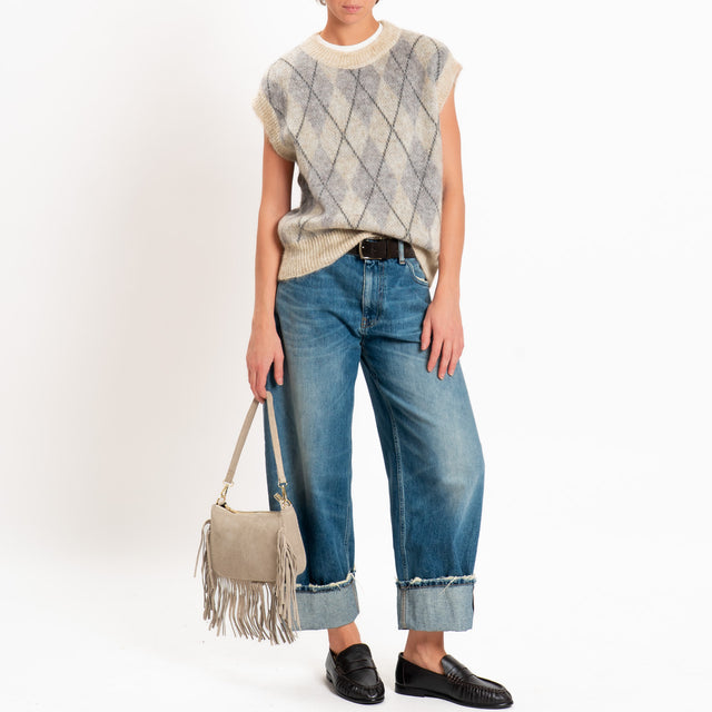Zeroassoluto-Gilet argyle mohair - beige/grigio