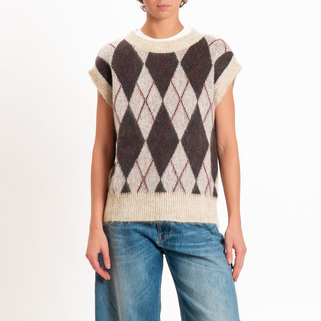 Zeroassoluto-Gilet argyle mohair - beige/moro