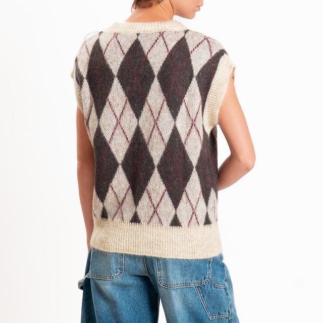 Zeroassoluto-Gilet argyle mohair - beige/moro