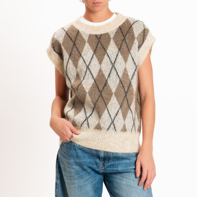 Zeroassoluto-Gilet argyle mohair - beige/tortora