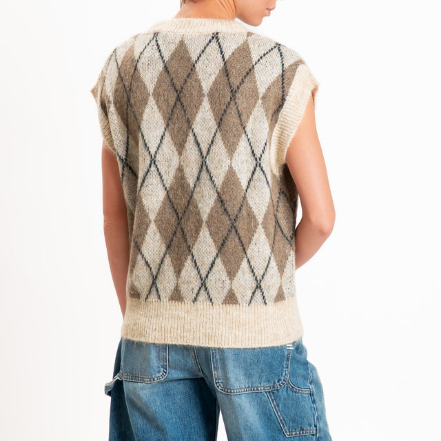 Zeroassoluto-Gilet argyle mohair - beige/tortora