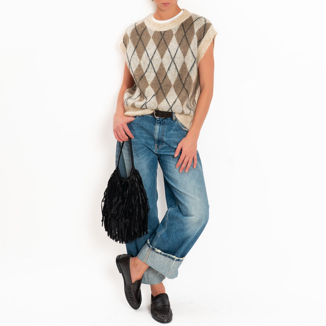 Zeroassoluto-Gilet argyle mohair - beige/tortora