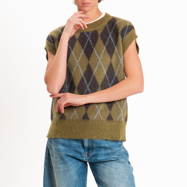 Zeroassoluto-Gilet argyle mohair - militare/moro