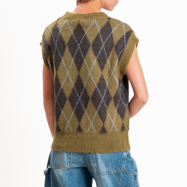 Zeroassoluto-Gilet argyle mohair - militare/moro