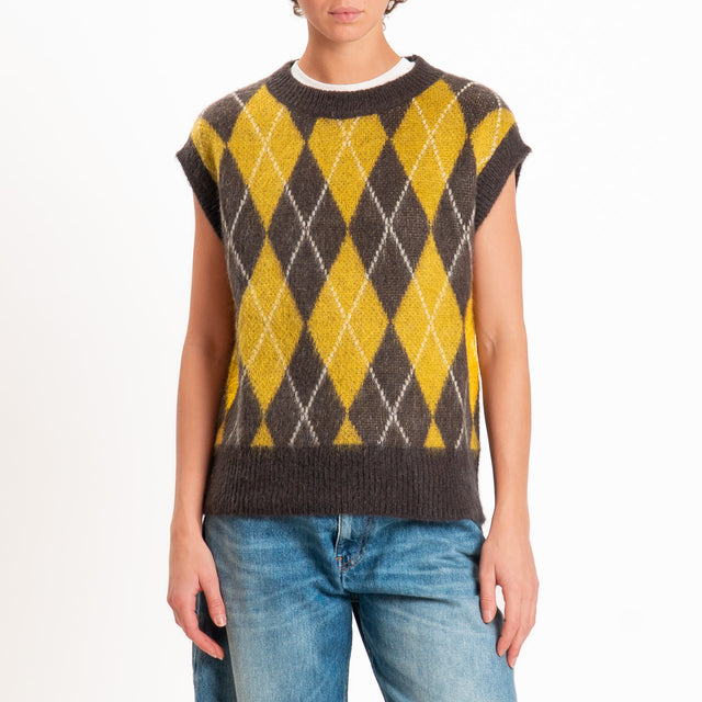 Zeroassoluto-Gilet argyle mohair - moro/olio