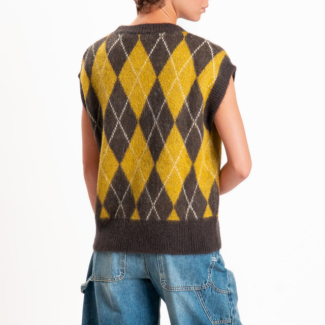 Zeroassoluto-Gilet argyle mohair - moro/olio
