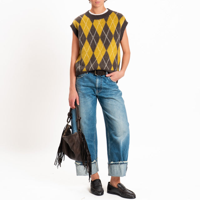 Zeroassoluto-Gilet argyle mohair - moro/olio