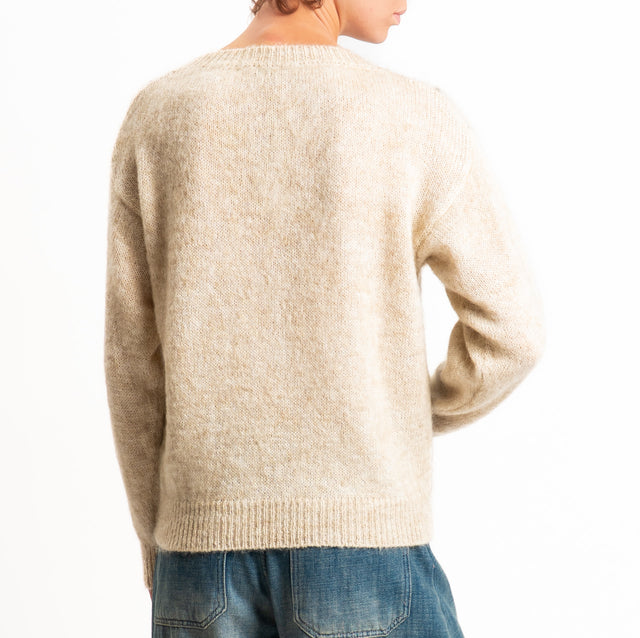 Zeroassoluto-Maglia scollo v argyle in mohair - beige/grigio
