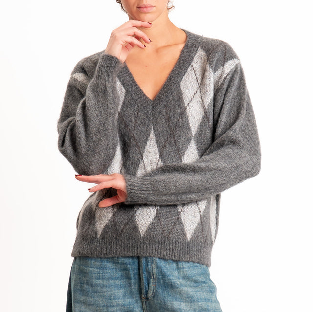 Zeroassoluto-Maglia scollo v argyle in mohair - piombo/grigio