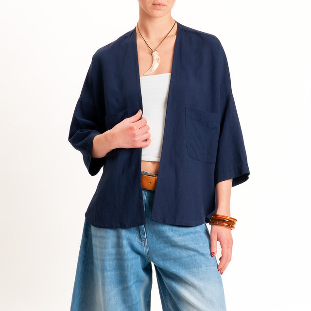 Zeroassoluto-Kimono JULI misto lino con tasche - blu