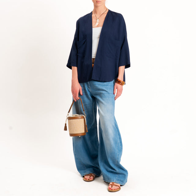 Zeroassoluto-Kimono JULI misto lino con tasche - blu