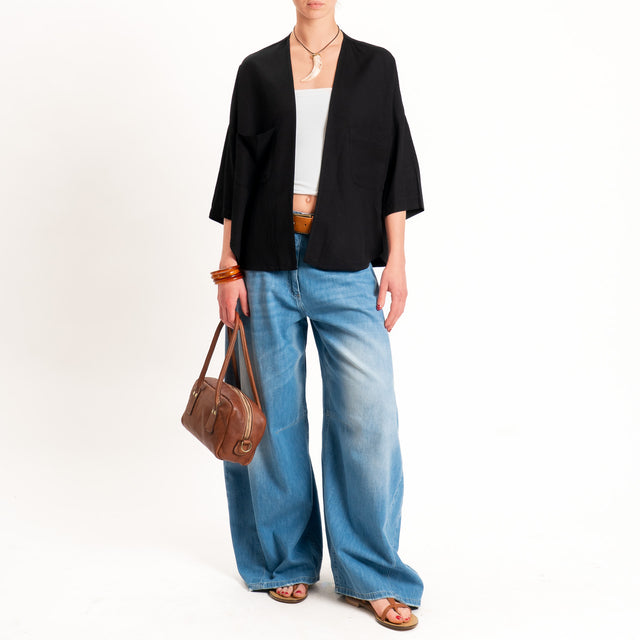 Zeroassoluto-Kimono JULI misto lino con tasche - nero